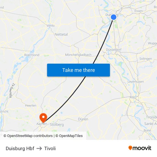 Duisburg Hbf to Tivoli map