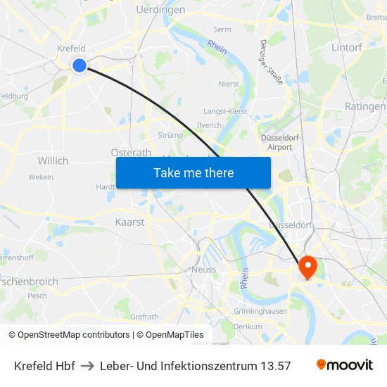 Krefeld Hbf to Leber- Und Infektionszentrum 13.57 map