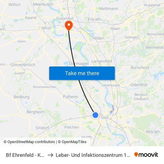 Bf Ehrenfeld - Köln to Leber- Und Infektionszentrum 13.57 map