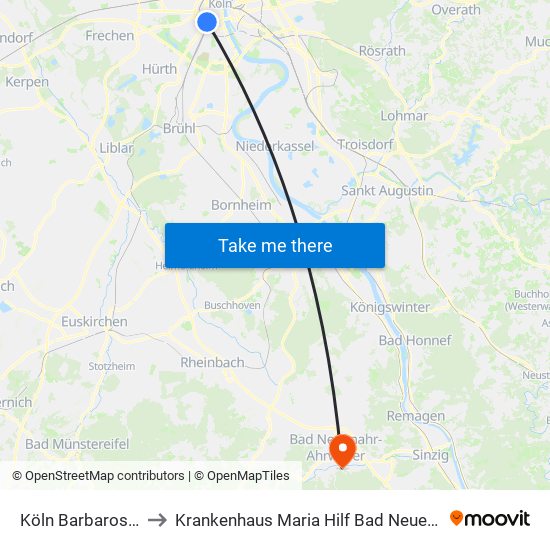 Köln Barbarossaplatz to Krankenhaus Maria Hilf Bad Neuenahr-Ahrweiler map