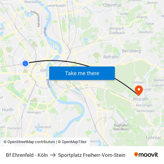 Bf Ehrenfeld - Köln to Sportplatz Freiherr-Vom-Stein map