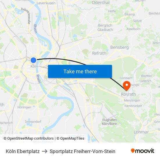 Köln Ebertplatz to Sportplatz Freiherr-Vom-Stein map