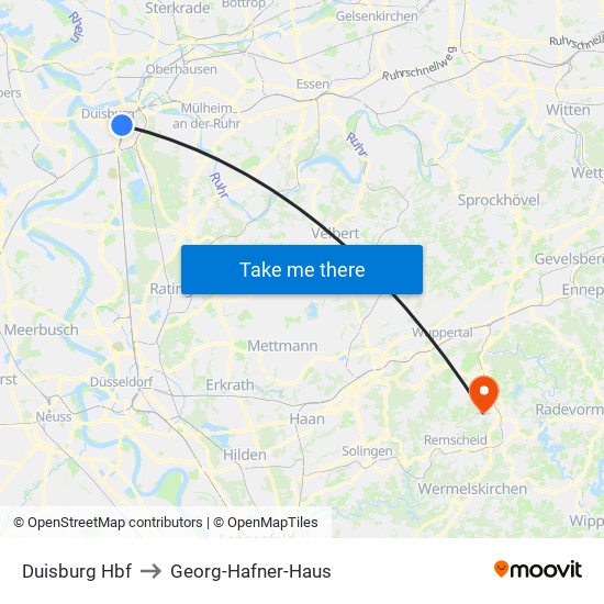 Duisburg Hbf to Georg-Hafner-Haus map