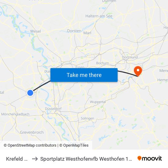 Krefeld Hbf to Sportplatz Westhofenvfb Westhofen 1919 E.V. map