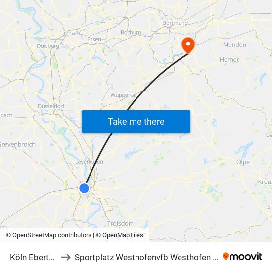 Köln Ebertplatz to Sportplatz Westhofenvfb Westhofen 1919 E.V. map