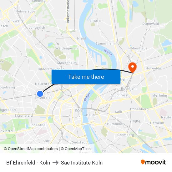 Bf Ehrenfeld - Köln to Sae Institute Köln map