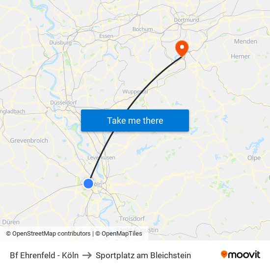 Bf Ehrenfeld - Köln to Sportplatz am Bleichstein map