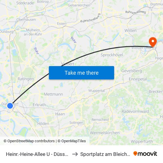 Heinr.-Heine-Allee U - Düsseldorf to Sportplatz am Bleichstein map