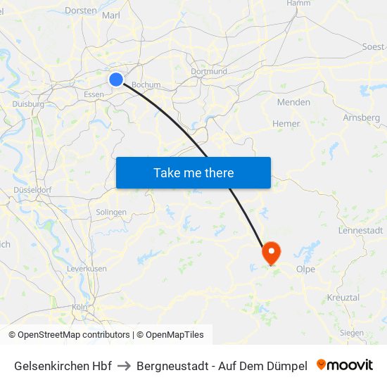 Gelsenkirchen Hbf to Bergneustadt - Auf Dem Dümpel map