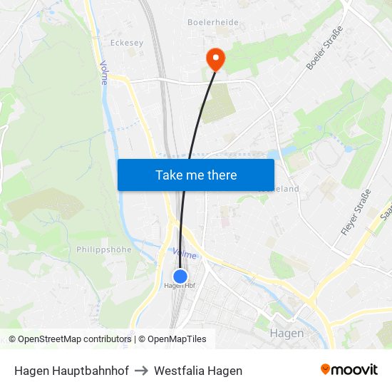 Hagen Hauptbahnhof to Westfalia Hagen map