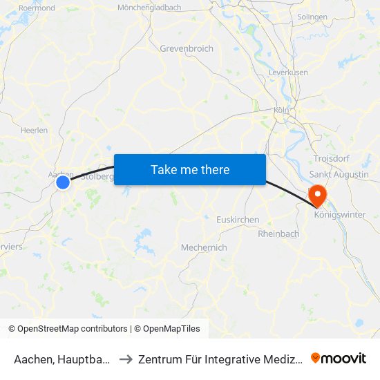 Aachen, Hauptbahnhof to Zentrum Für Integrative Medizin (Zim) map