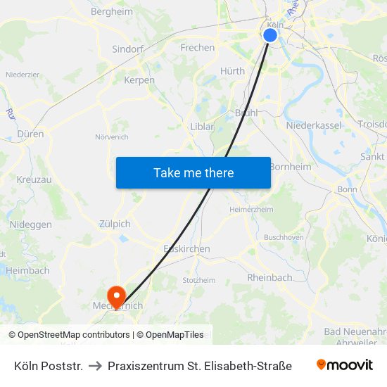 Köln Poststr. to Praxiszentrum St. Elisabeth-Straße map