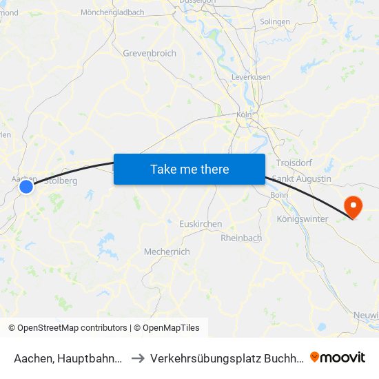 Aachen, Hauptbahnhof to Verkehrsübungsplatz Buchholz map