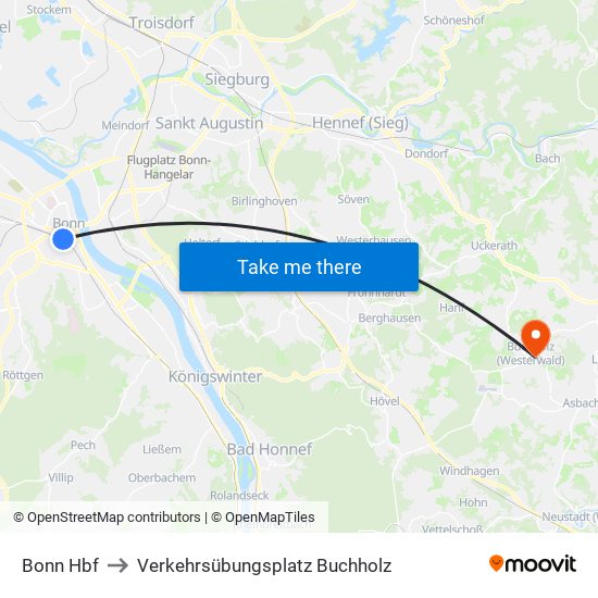 Bonn Hbf to Verkehrsübungsplatz Buchholz map
