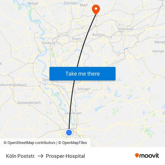 Köln Poststr. to Prosper-Hospital map