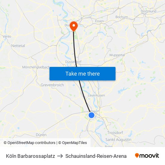 Köln Barbarossaplatz to Schauinsland-Reisen-Arena map