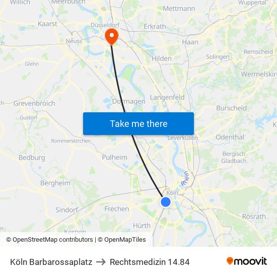 Köln Barbarossaplatz to Rechtsmedizin 14.84 map