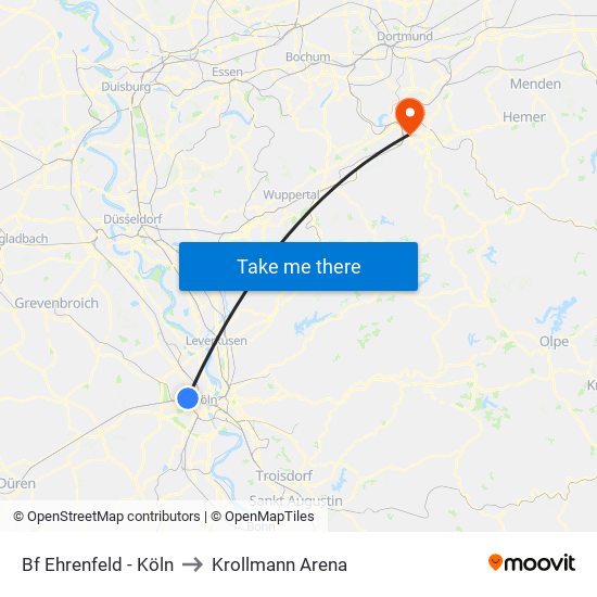 Bf Ehrenfeld - Köln to Krollmann Arena map