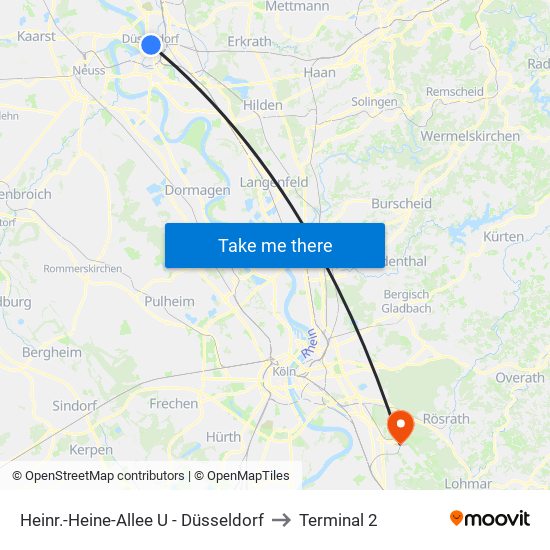 Heinr.-Heine-Allee U - Düsseldorf to Terminal 2 map