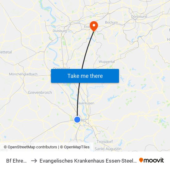 Bf Ehrenfeld - Köln to Evangelisches Krankenhaus Essen-Steele (Ehemals Knappschafts-Krankenhaus) map