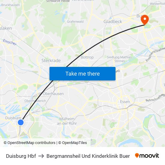 Duisburg Hbf to Bergmannsheil Und Kinderklinik Buer map