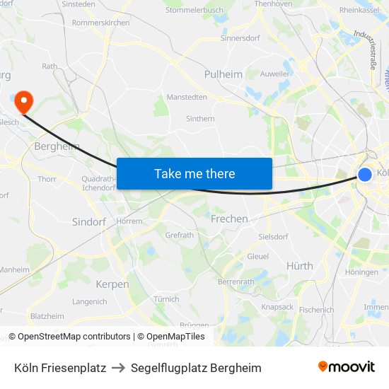 Köln Friesenplatz to Segelflugplatz Bergheim map