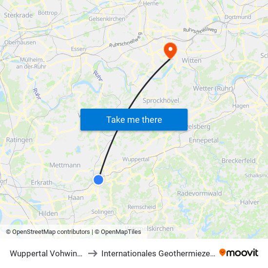 Wuppertal Vohwinkel Bf - Wuppertal to Internationales Geothermiezentrum / Fraunhofer-Institut map