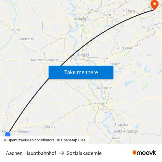 Aachen, Hauptbahnhof to Sozialakademie map