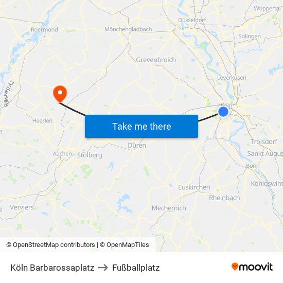 Köln Barbarossaplatz to Fußballplatz map