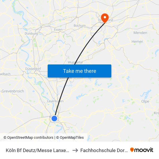 Köln Bf Deutz/Messe Lanxess Arena to Fachhochschule Dortmund map