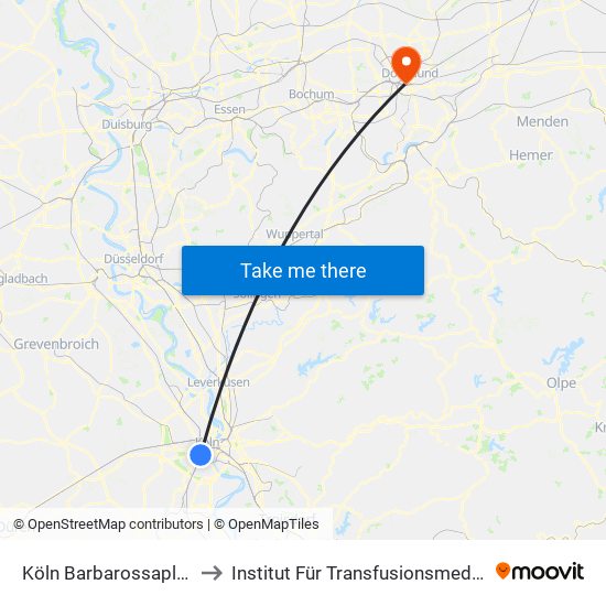 Köln Barbarossaplatz to Institut Für Transfusionsmedizin map