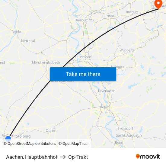 Aachen, Hauptbahnhof to Op-Trakt map