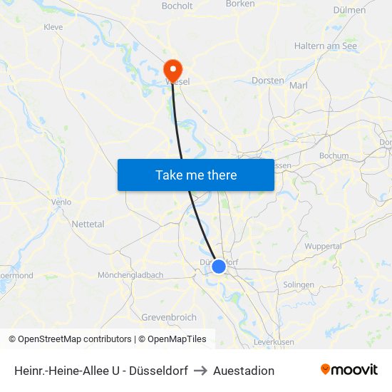 Heinr.-Heine-Allee U - Düsseldorf to Auestadion map