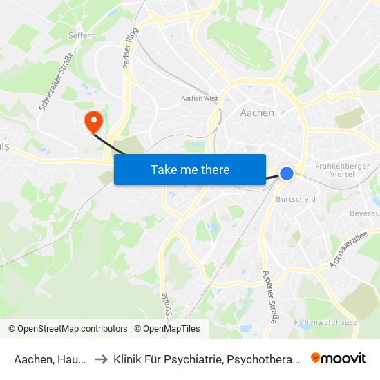 Aachen, Hauptbahnhof to Klinik Für Psychiatrie, Psychotherapie Und Psychosomatik map