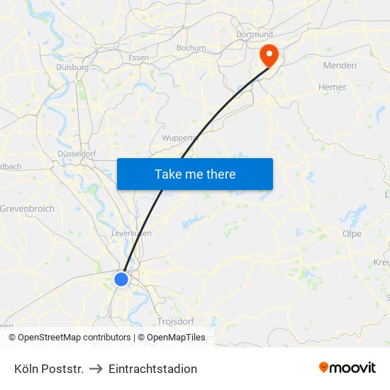 Köln Poststr. to Eintrachtstadion map