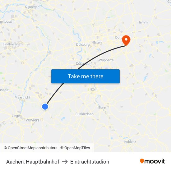 Aachen, Hauptbahnhof to Eintrachtstadion map