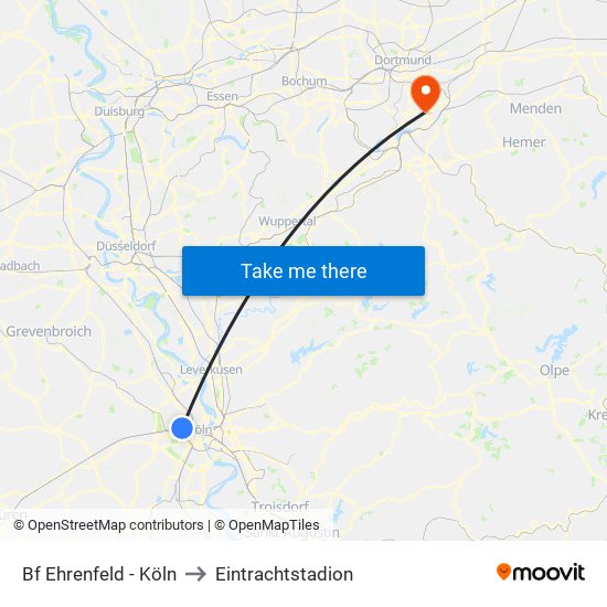 Bf Ehrenfeld - Köln to Eintrachtstadion map