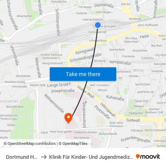 Dortmund Hbf to Klinik Für Kinder- Und Jugendmedizin map