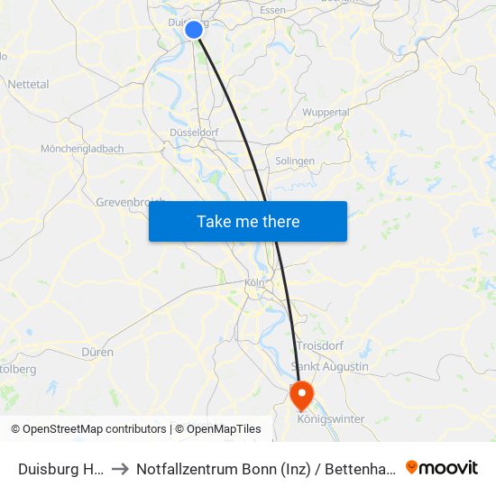 Duisburg Hbf to Notfallzentrum Bonn (Inz) / Bettenhaus I map