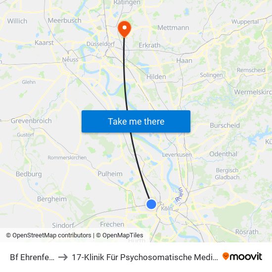 Bf Ehrenfeld - Köln to 17-Klinik Für Psychosomatische Medizin Und Psychotherapie map