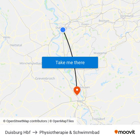 Duisburg Hbf to Physiotherapie & Schwimmbad map