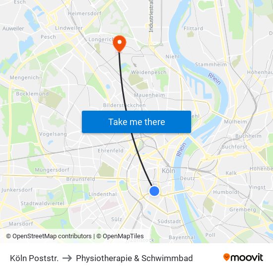 Köln Poststr. to Physiotherapie & Schwimmbad map
