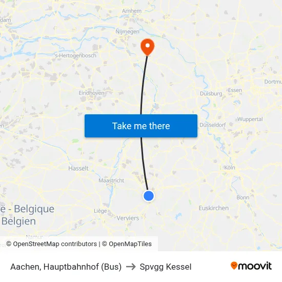 Aachen, Hauptbahnhof (Bus) to Spvgg Kessel map