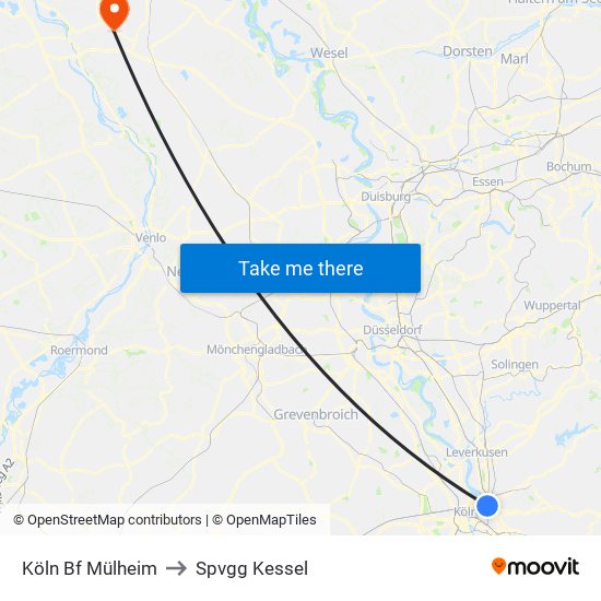 Köln Bf Mülheim to Spvgg Kessel map