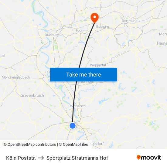 Köln Poststr. to Sportplatz Stratmanns Hof map