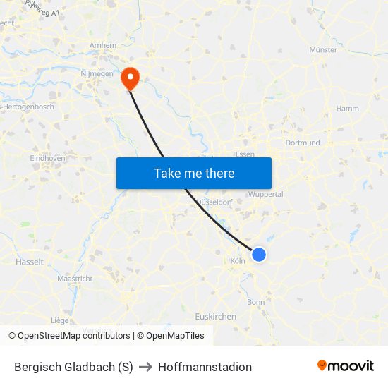 Bergisch Gladbach (S) to Hoffmannstadion map