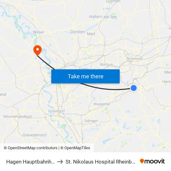 Hagen Hauptbahnhof to St. Nikolaus Hospital Rheinberg map