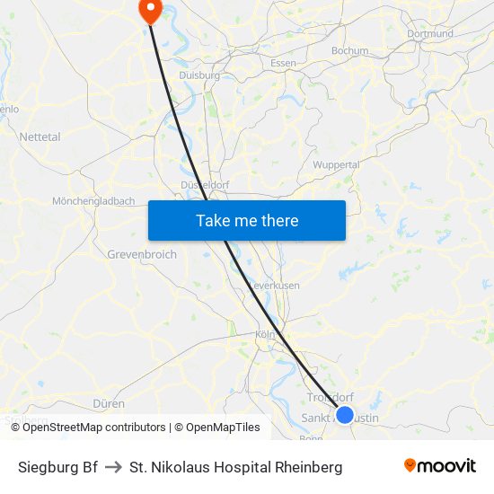 Siegburg Bf to St. Nikolaus Hospital Rheinberg map
