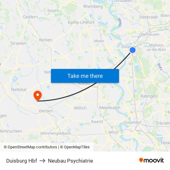 Duisburg Hbf to Neubau Psychiatrie map