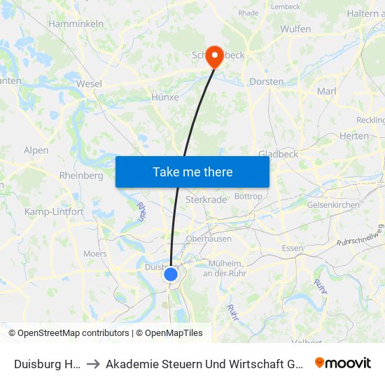 Duisburg Hbf to Akademie Steuern Und Wirtschaft Gmbh map